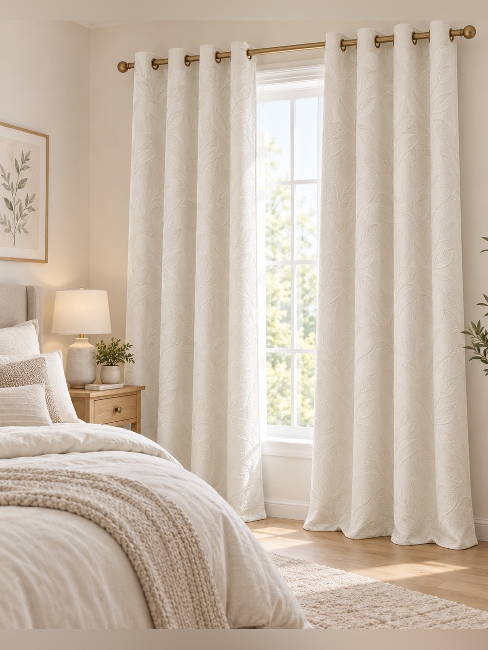 Superior Leaves Ivory Blackout Curtain Panels 42x96 Set of 2